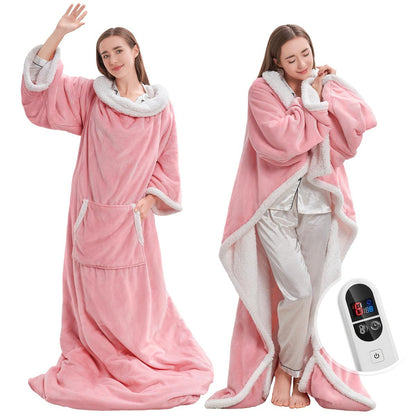 Wearable Heated Blanket with Sleeves & Foot Pockets — 6 Heat Settings, 1-12 Hour Auto-Off, 52″×72″