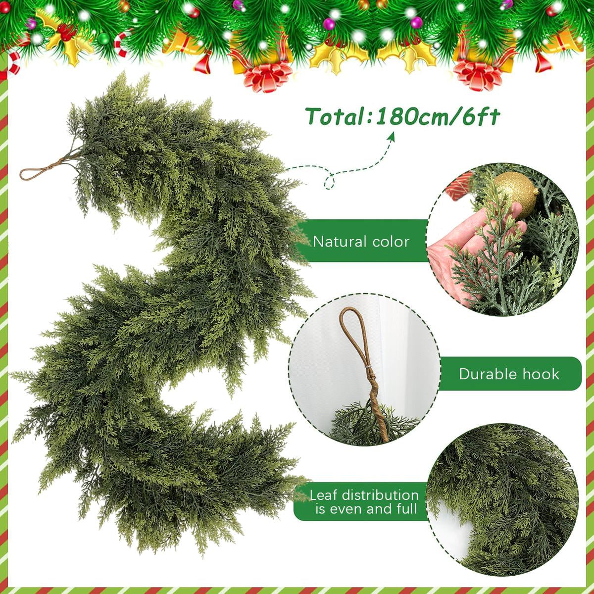 6FT Artificial Cedar Garlands (2-Pack) 🌿✨ Real-Touch Christmas Greenery for Holiday Decor