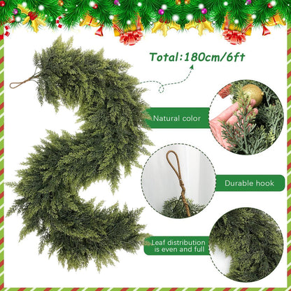 6FT Artificial Cedar Garlands (2-Pack) 🌿✨ Real-Touch Christmas Greenery for Holiday Decor