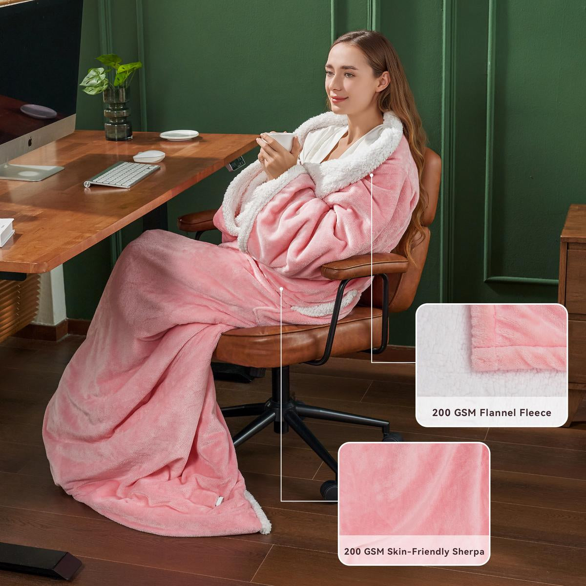 Wearable Heated Blanket with Sleeves & Foot Pockets — 6 Heat Settings, 1-12 Hour Auto-Off, 52″×72″
