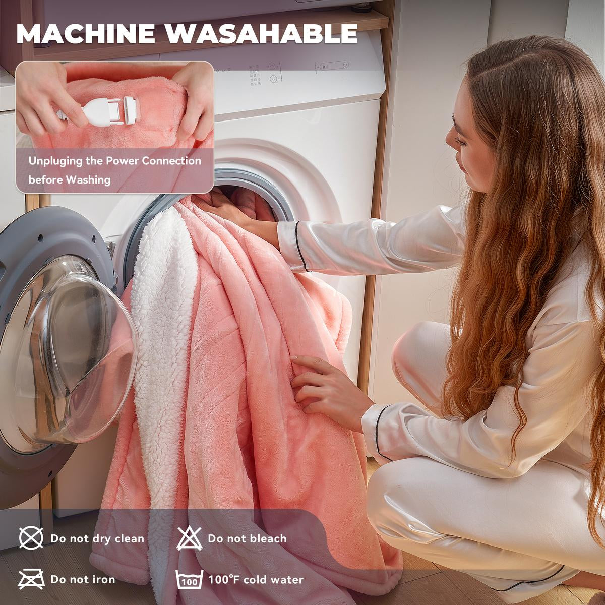 Wearable Heated Blanket with Sleeves & Foot Pockets — 6 Heat Settings, 1-12 Hour Auto-Off, 52″×72″