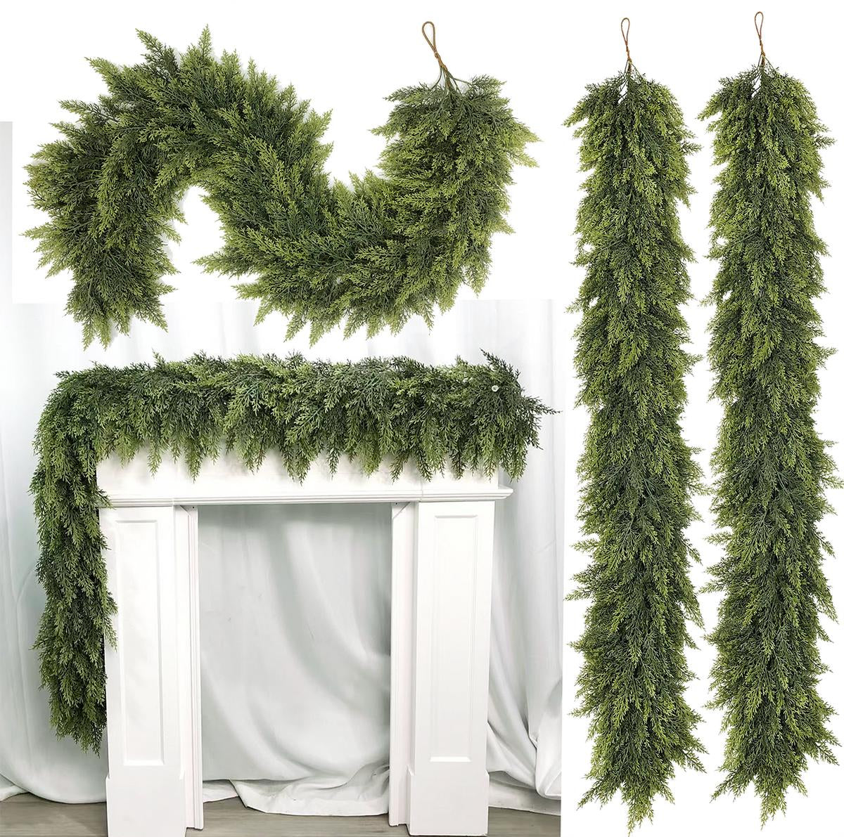 6FT Artificial Cedar Garlands (2-Pack) 🌿✨ Real-Touch Christmas Greenery for Holiday Decor