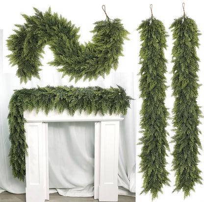 6FT Artificial Cedar Garlands (2-Pack) 🌿✨ Real-Touch Christmas Greenery for Holiday Decor