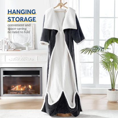 Wearable Heated Blanket with Sleeves & Foot Pockets — 6 Heat Settings, 1-12 Hour Auto-Off, 52″×72″