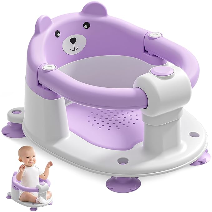 Baby Bath Seat for Babies 6 Months & up, Non-Slip Toddler Bath Seats for Babies Sitting Up, Safe Infant & Newborn Bathtub Chair with 4 Suction Cups & Soft Cushion for Shower,Green