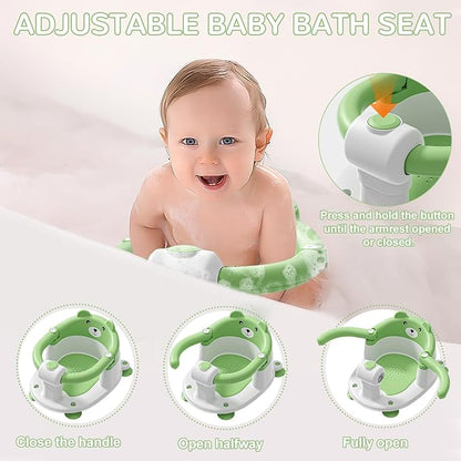 Baby Bath Seat for Babies 6 Months & up, Non-Slip Toddler Bath Seats for Babies Sitting Up, Safe Infant & Newborn Bathtub Chair with 4 Suction Cups & Soft Cushion for Shower,Green