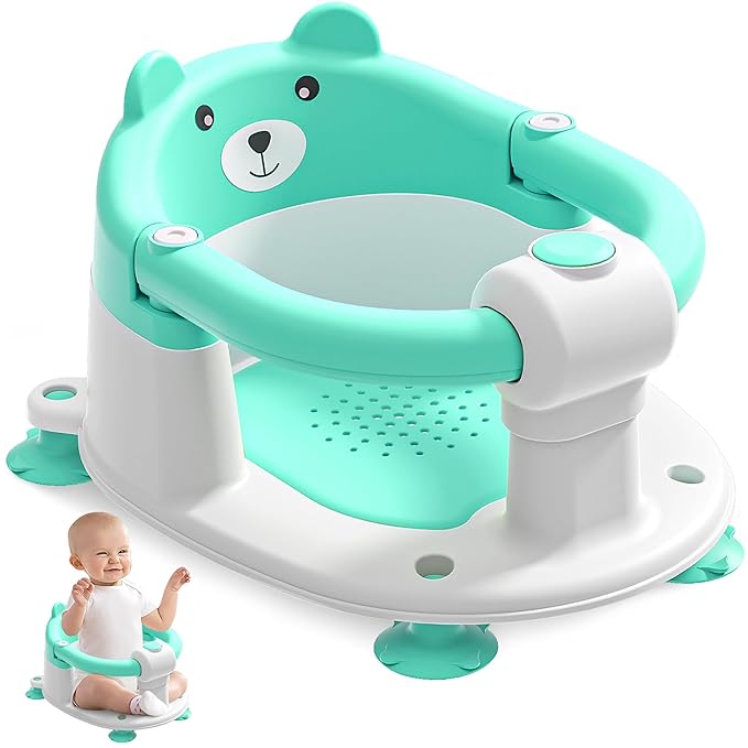 Baby Bath Seat for Babies 6 Months & up, Non-Slip Toddler Bath Seats for Babies Sitting Up, Safe Infant & Newborn Bathtub Chair with 4 Suction Cups & Soft Cushion for Shower,Green