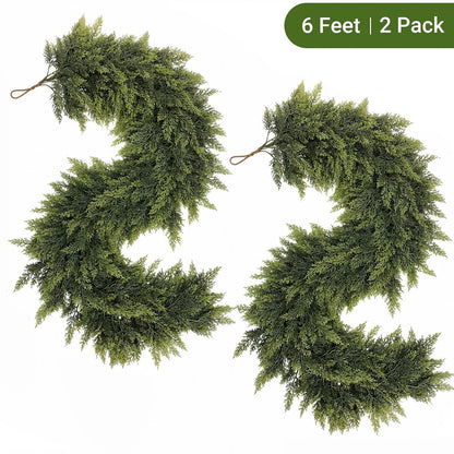 6FT Artificial Cedar Garlands (2-Pack) 🌿✨ Real-Touch Christmas Greenery for Holiday Decor