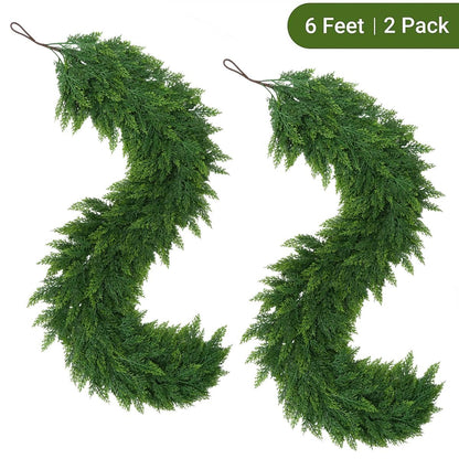 6FT Artificial Cedar Garlands (2-Pack) 🌿✨ Real-Touch Christmas Greenery for Holiday Decor