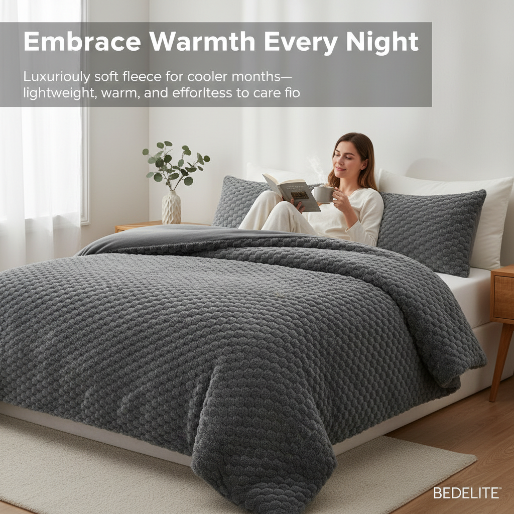 BEDELITE Fluffy Queen Comforter Set - Grey Fleece Soft Comforter for Queen Size Bed, Luxury Warm Bedding Set for Winter, Fuzzy Bed Set 3 Pieces (1 Comforter, 2 Pillowcases)