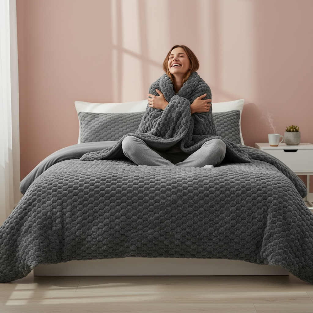 BEDELITE Fluffy Queen Comforter Set - Grey Fleece Soft Comforter for Queen Size Bed, Luxury Warm Bedding Set for Winter, Fuzzy Bed Set 3 Pieces (1 Comforter, 2 Pillowcases)