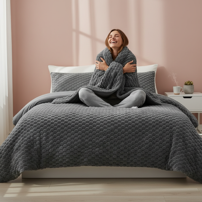 BEDELITE Fluffy Queen Comforter Set - Grey Fleece Soft Comforter for Queen Size Bed, Luxury Warm Bedding Set for Winter, Fuzzy Bed Set 3 Pieces (1 Comforter, 2 Pillowcases)